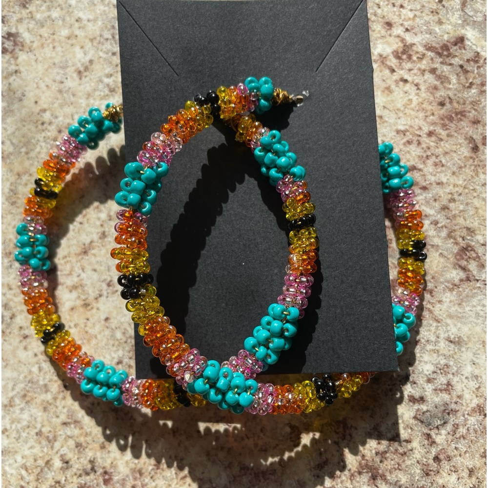 Handmade Beaded hoops🩵🧡💛🩷🖤